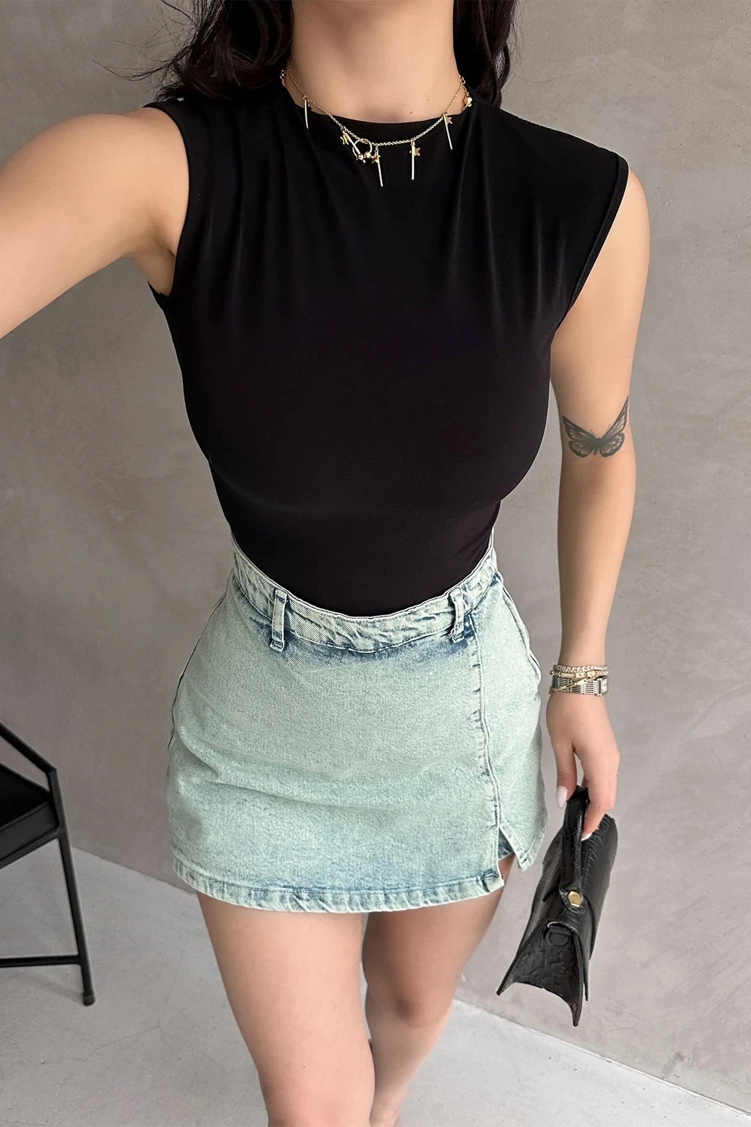 Sırt Dekolteli Bluz Siyah