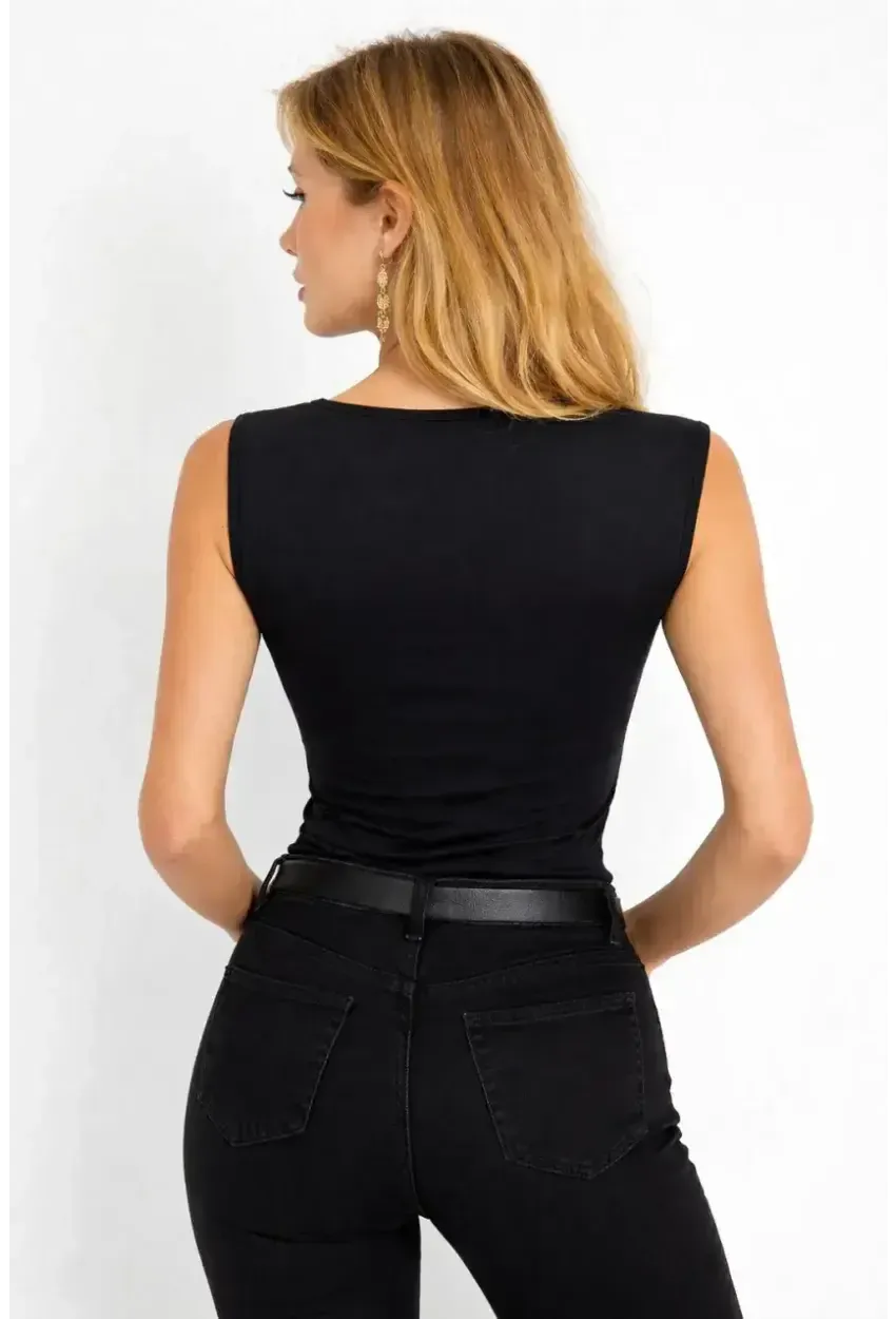 Siyah Dantel Transparan Detaylı Şık Bluz