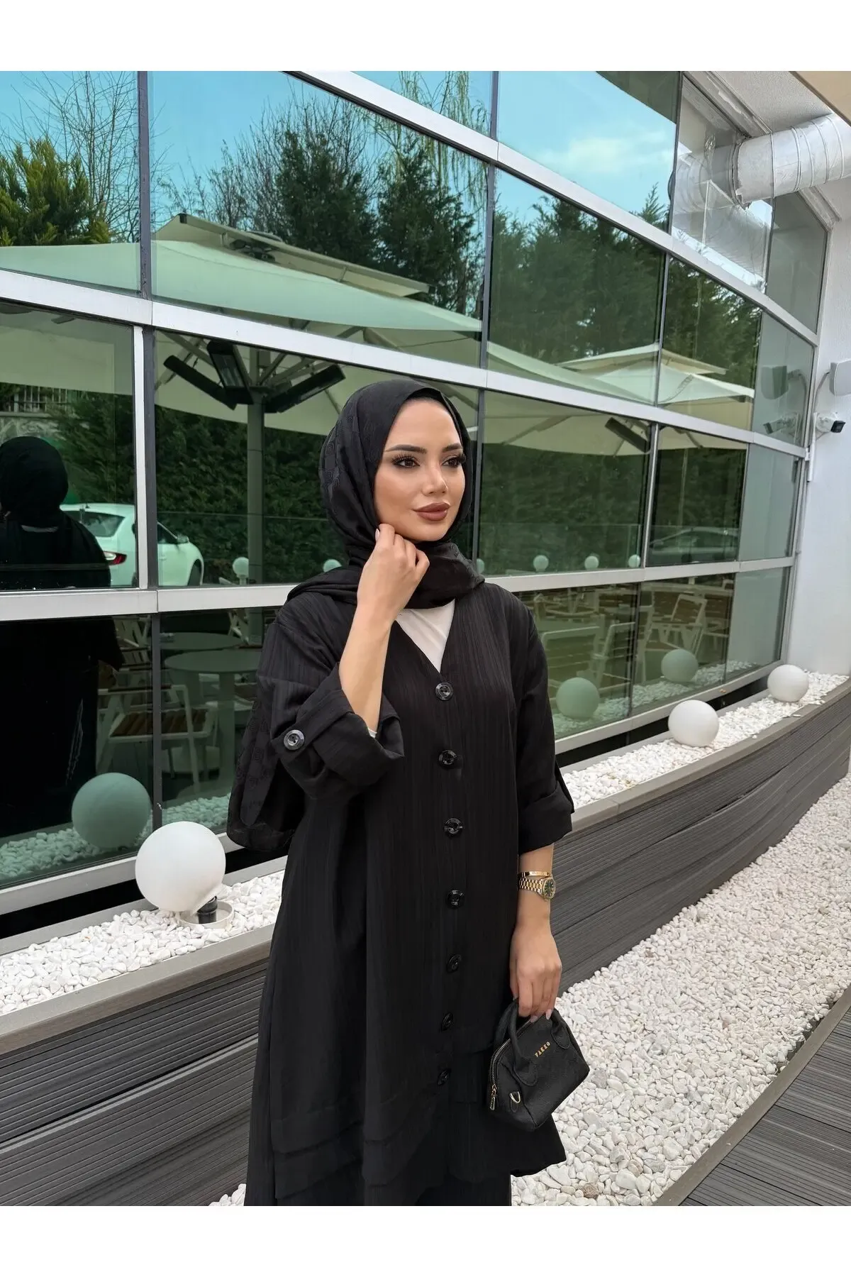 Siyah Keten Gömlek Alt Üst Takım