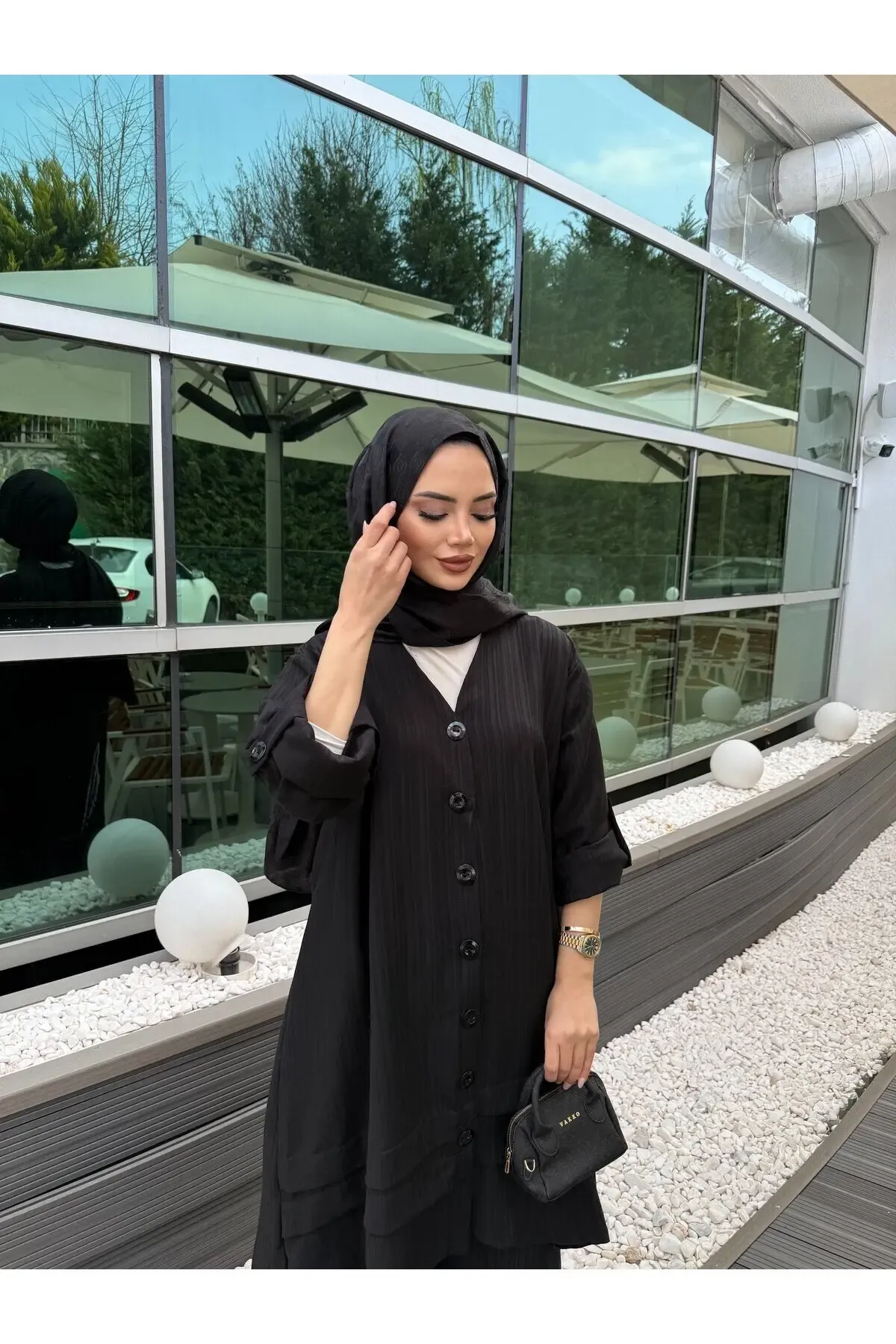 Siyah Keten Gömlek Alt Üst Takım