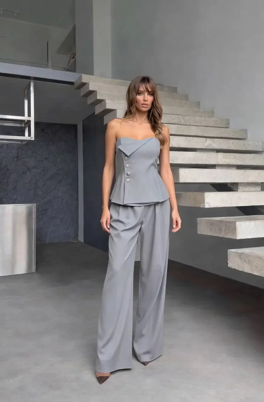 Straplez Bluz ve Pantalon  Alt Üst Takım