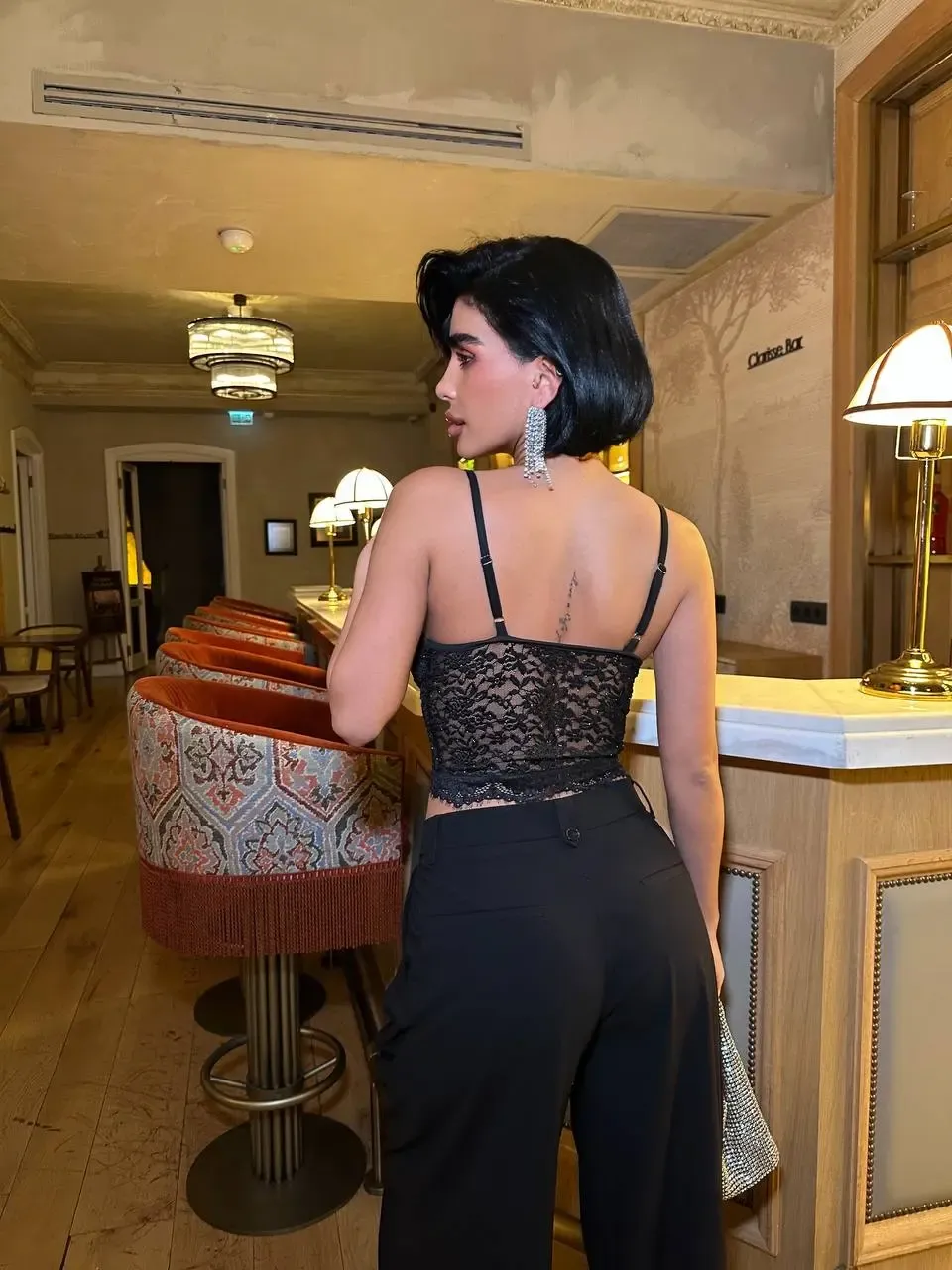 Taş Detay Dantel Crop Büstiyer