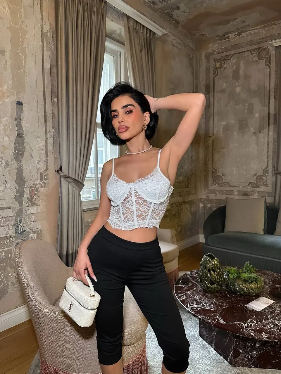 Taş Detay Dantel Crop Büstiyer