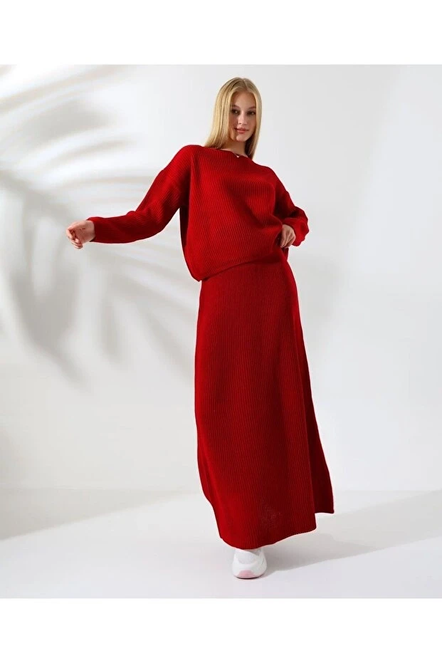 Triko Bluz ve Etek Spor Takım Kırmızı