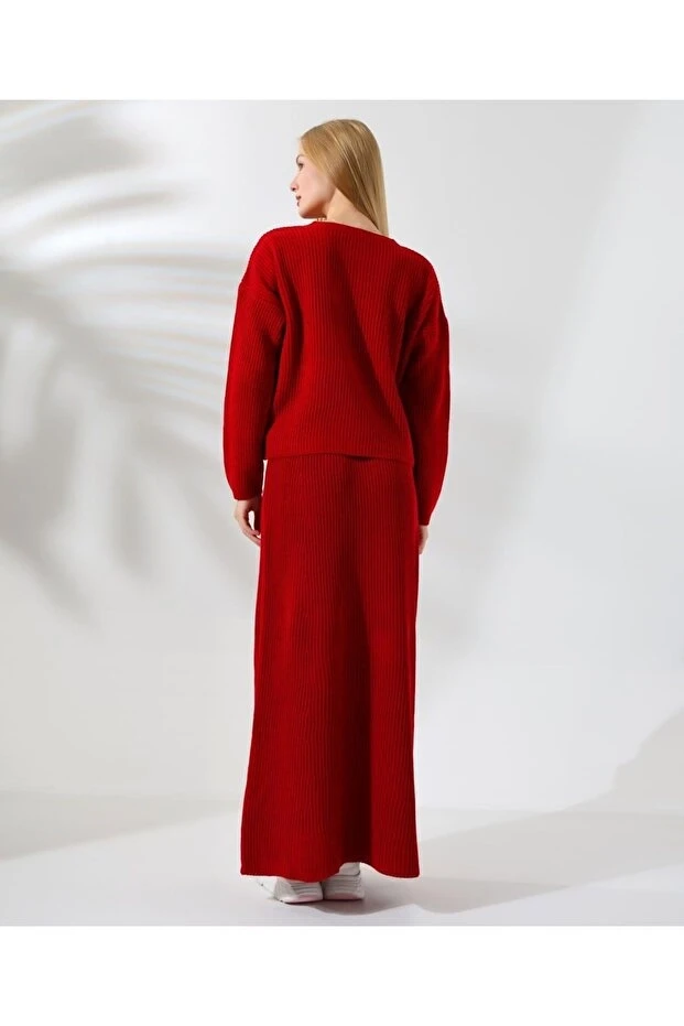 Triko Bluz ve Etek Spor Takım Kırmızı