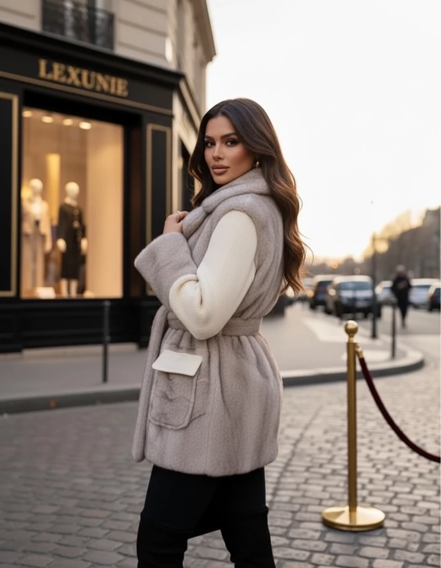 Triko Kol Garnili Kürk Mont Gri