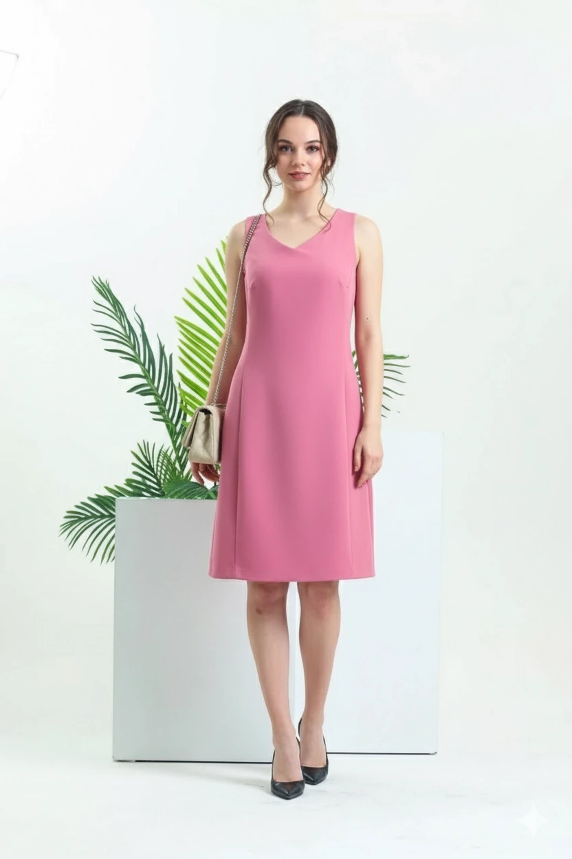 V Yaka Klasik Elbise