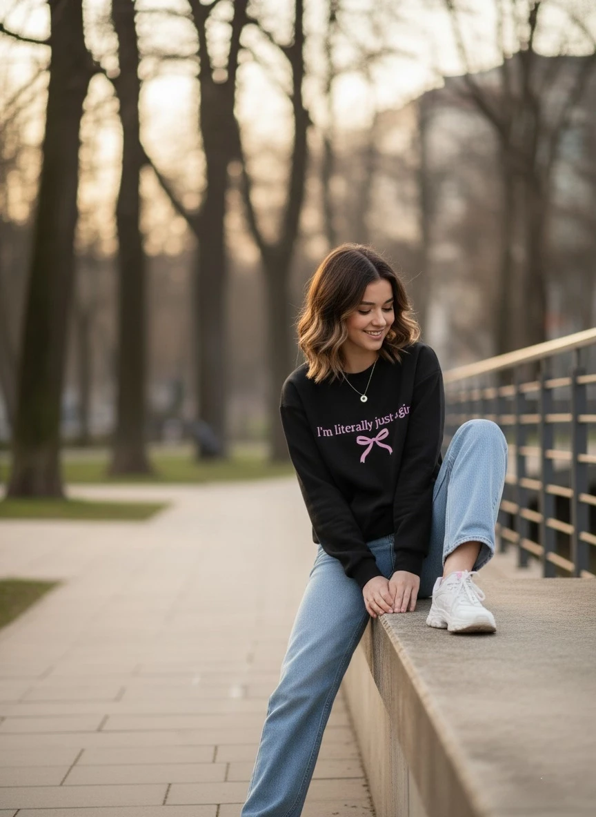 Yazı Baskılı Oversize Üç İplik Sweatshirt