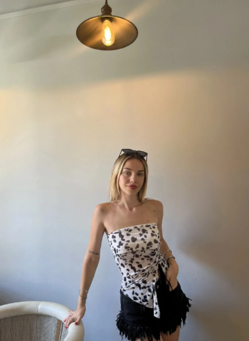 Zechka Kadın Beyaz Transparan Straplez Tül Crop Bluz