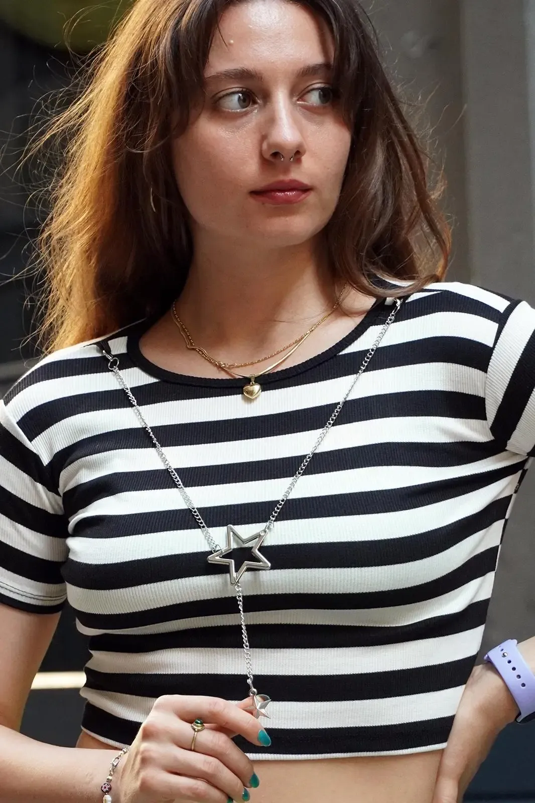 Aksesuar Detay Çizgili Crop Bluz-clnbl6-byz