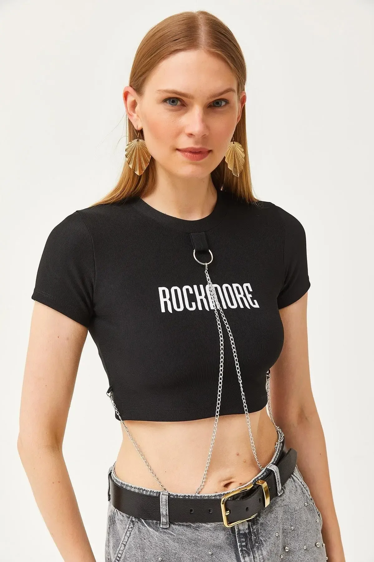 Aksesuarlı Ottoman Crop Bluz-cln1048-syh