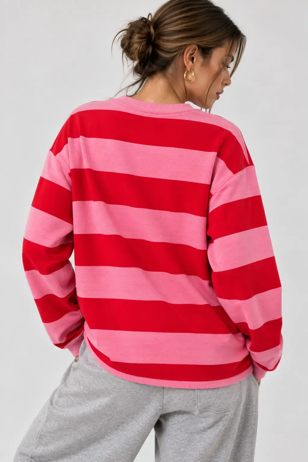 Baskılı Çizgili Bisiklet Yaka Sweatshirt