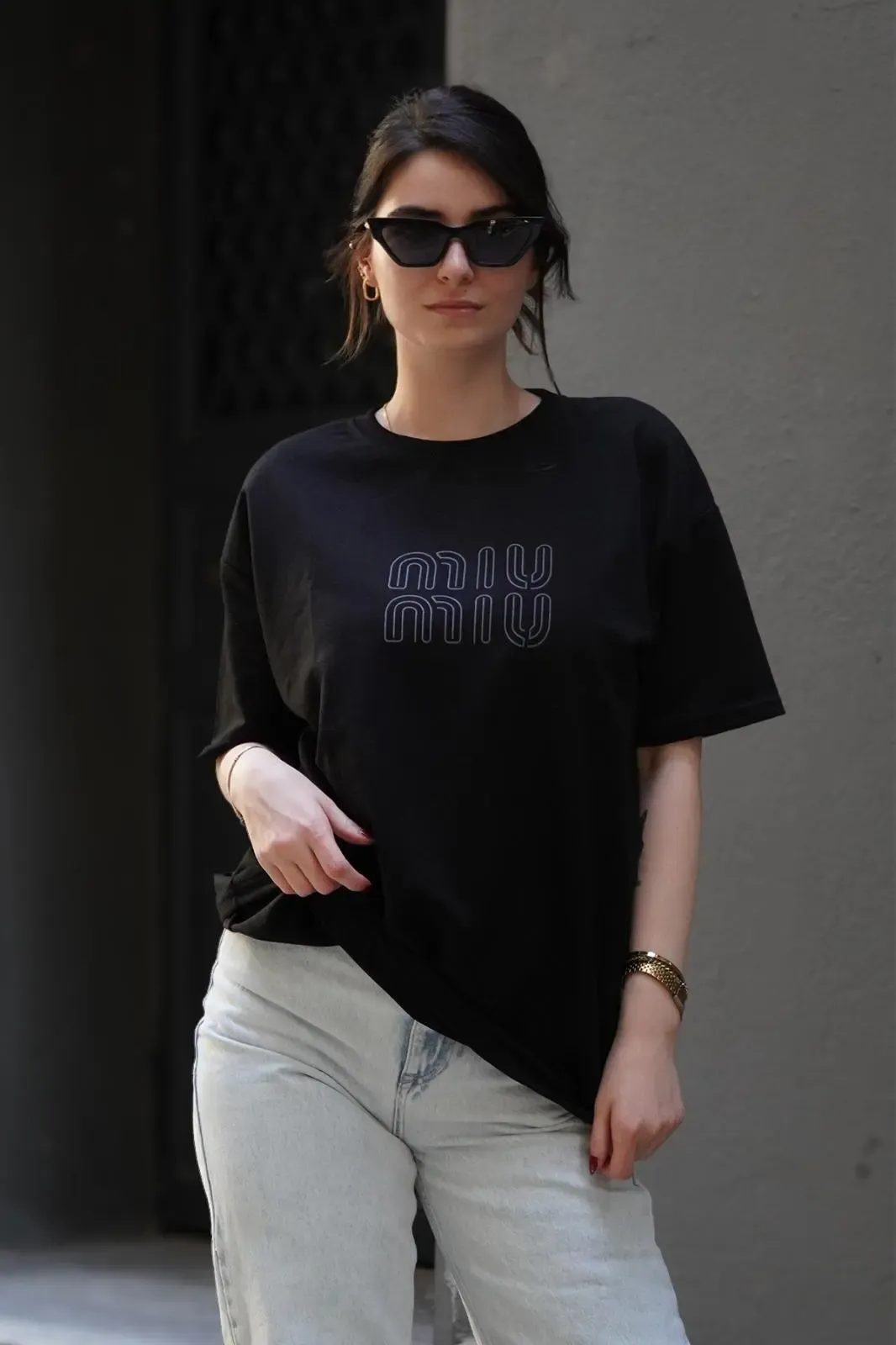 Baskılı Oversize T-Shirt-mıu1001-syh