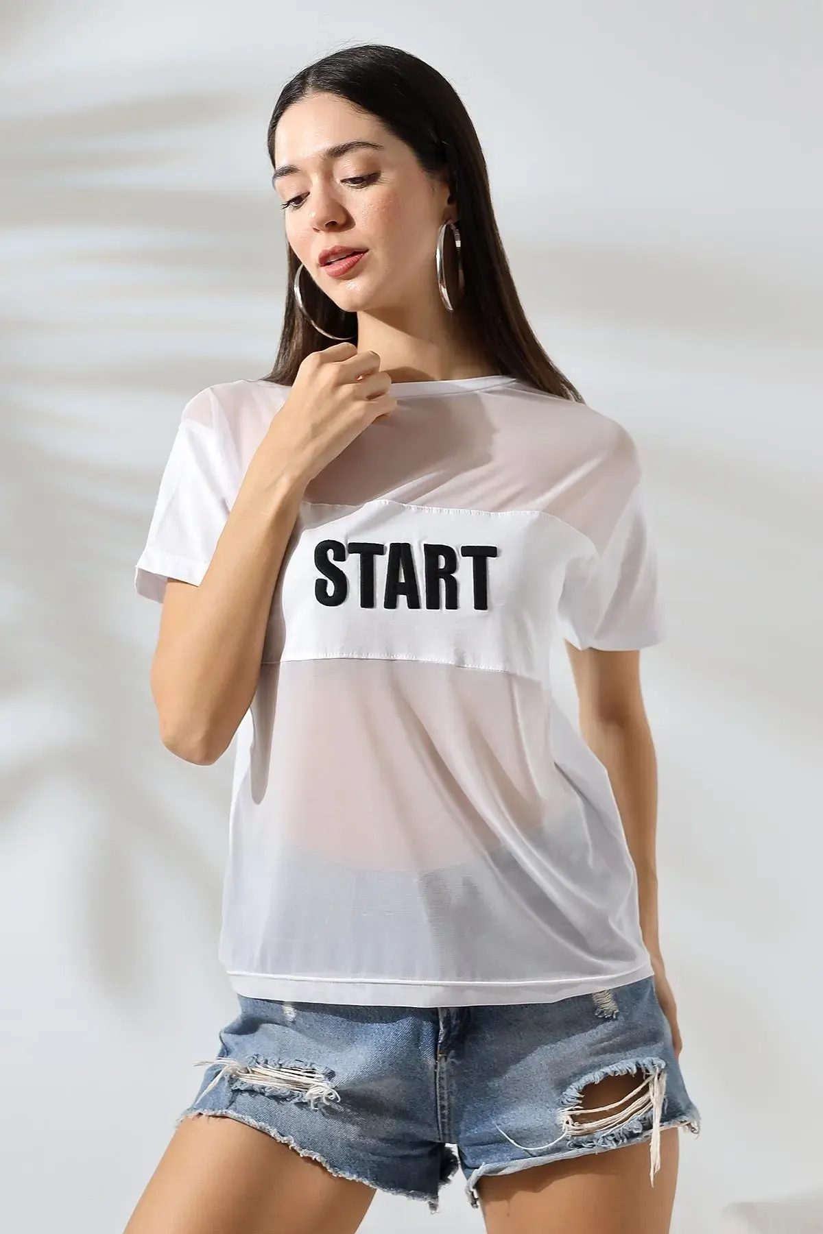 Baskılı Tül T-Shirt-cln1012-byz