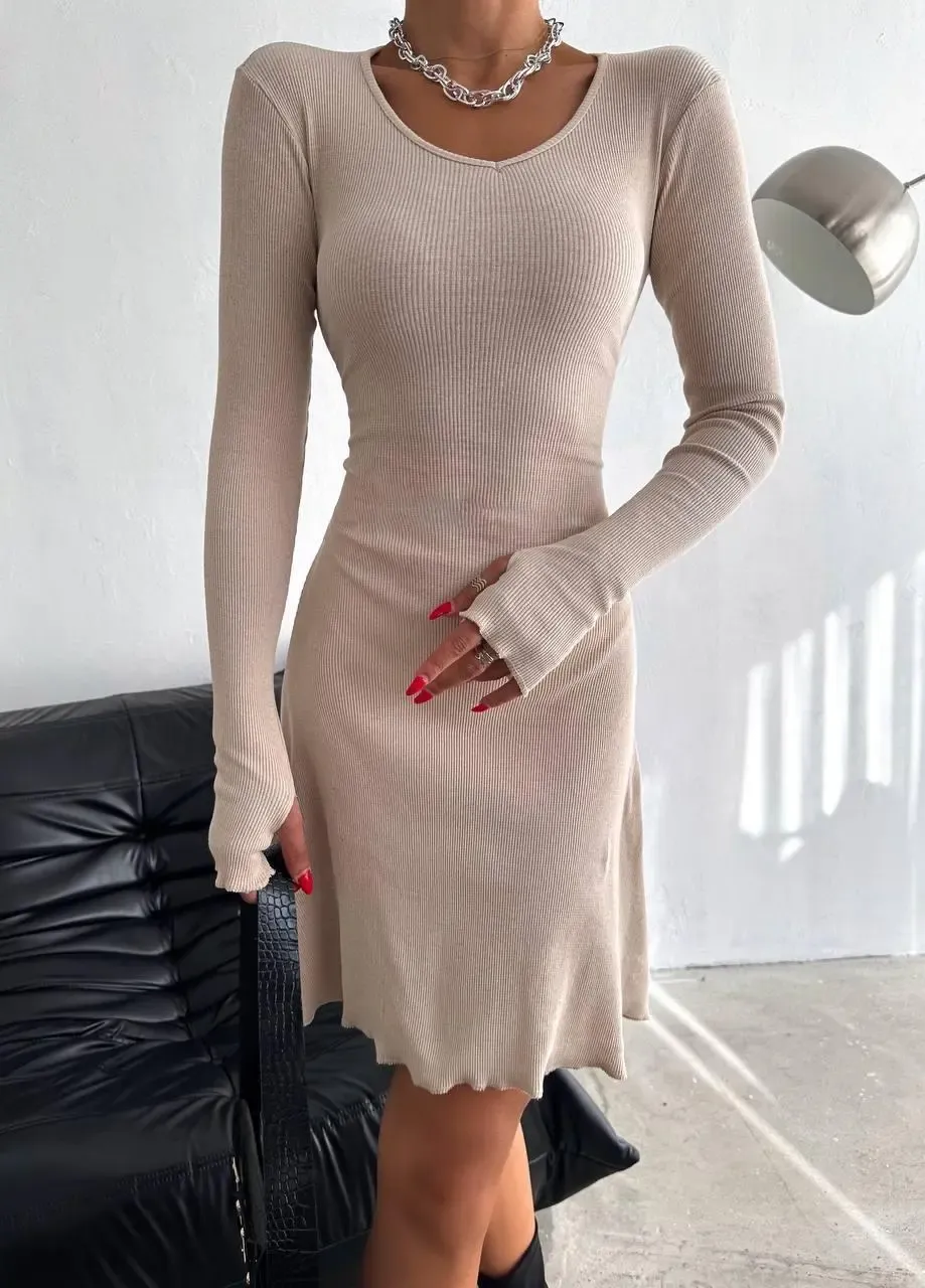 Bej Sırt Detay Kaşkorse Elbise-2175fr-bj