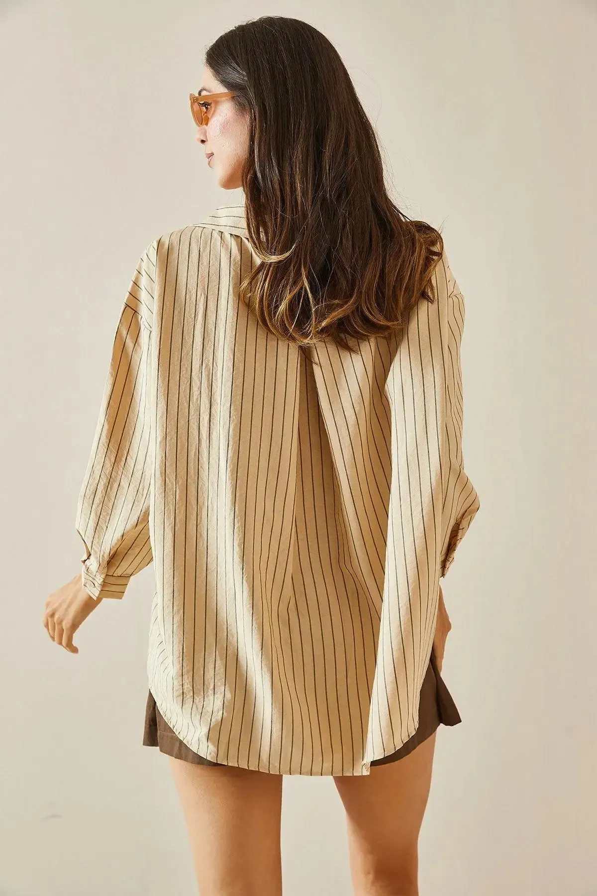 Cepli Çizgili Boyfriend Oversize Gömlek-cln1047-bj