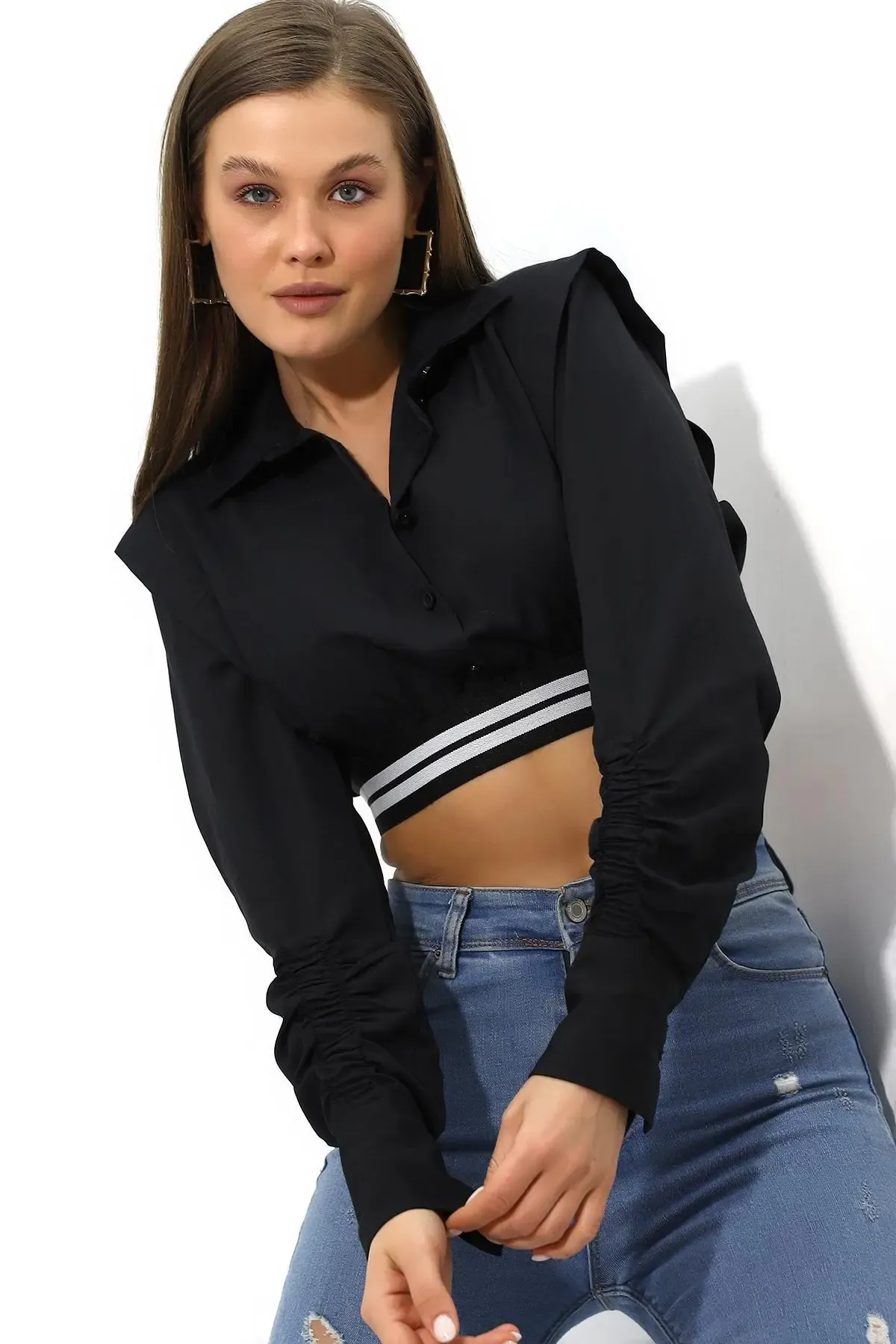 Crop Detaylı Poplin Gömlek-urtgmlk5-syh