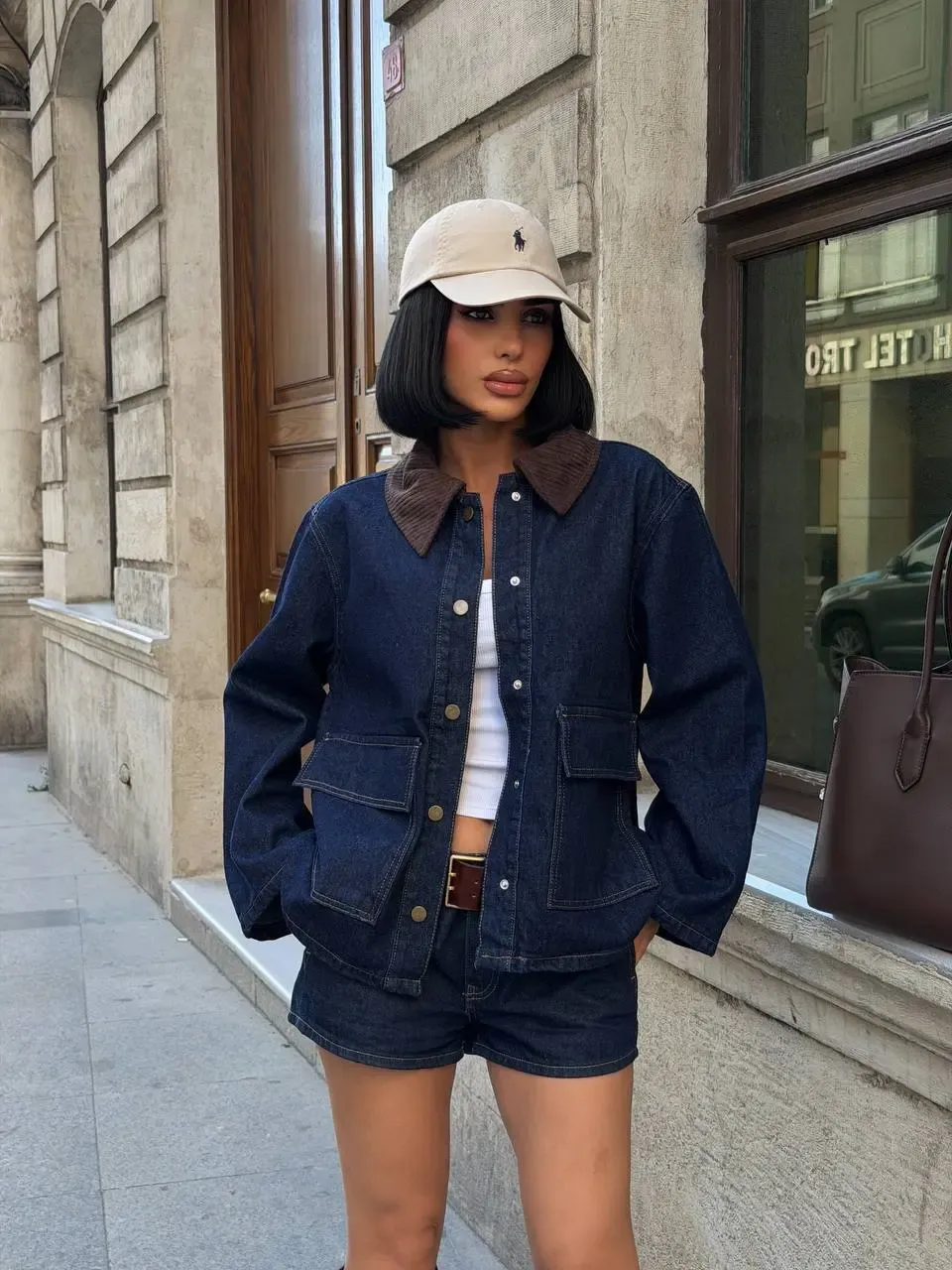 Denim Cep Detaylı Ceket Lacivert