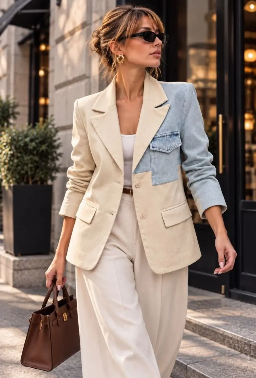 Denim Garnili Gabardin Ceket