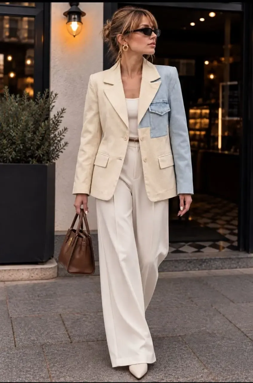 Denim Garnili Gabardin Ceket