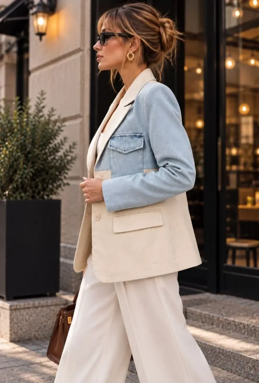 Denim Garnili Gabardin Ceket