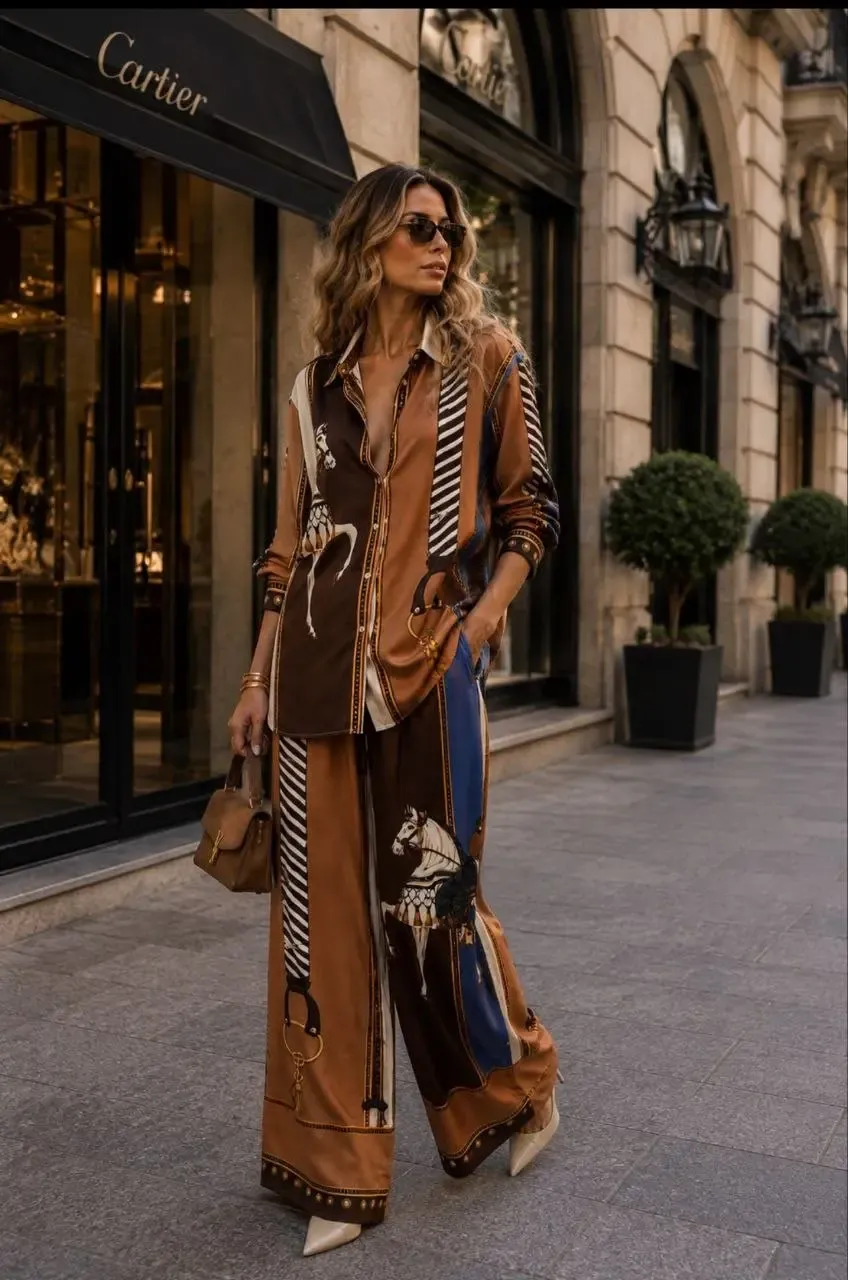 Desenli İthal Jessica Kumaş Takım Kahve
