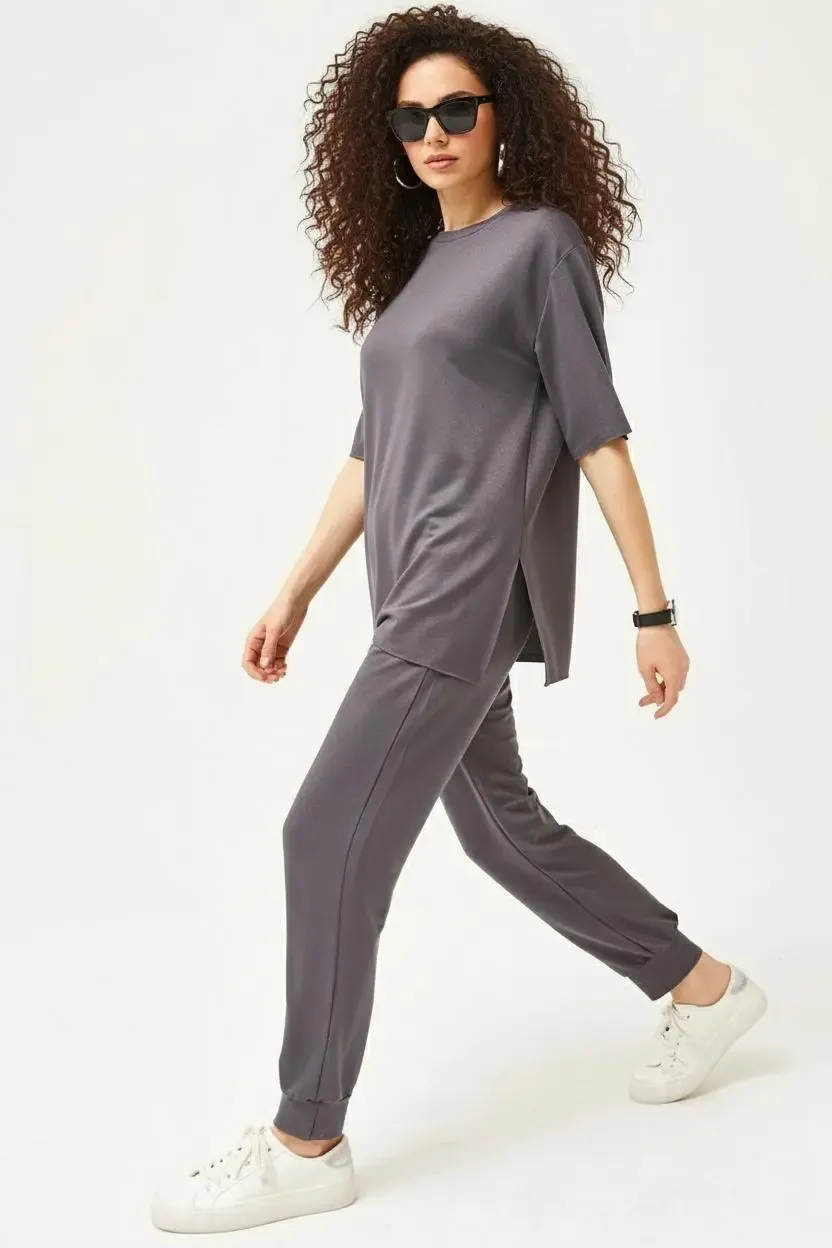 Dökümlü Modal Kumaş Alt Üst Takım-P00013258-gr