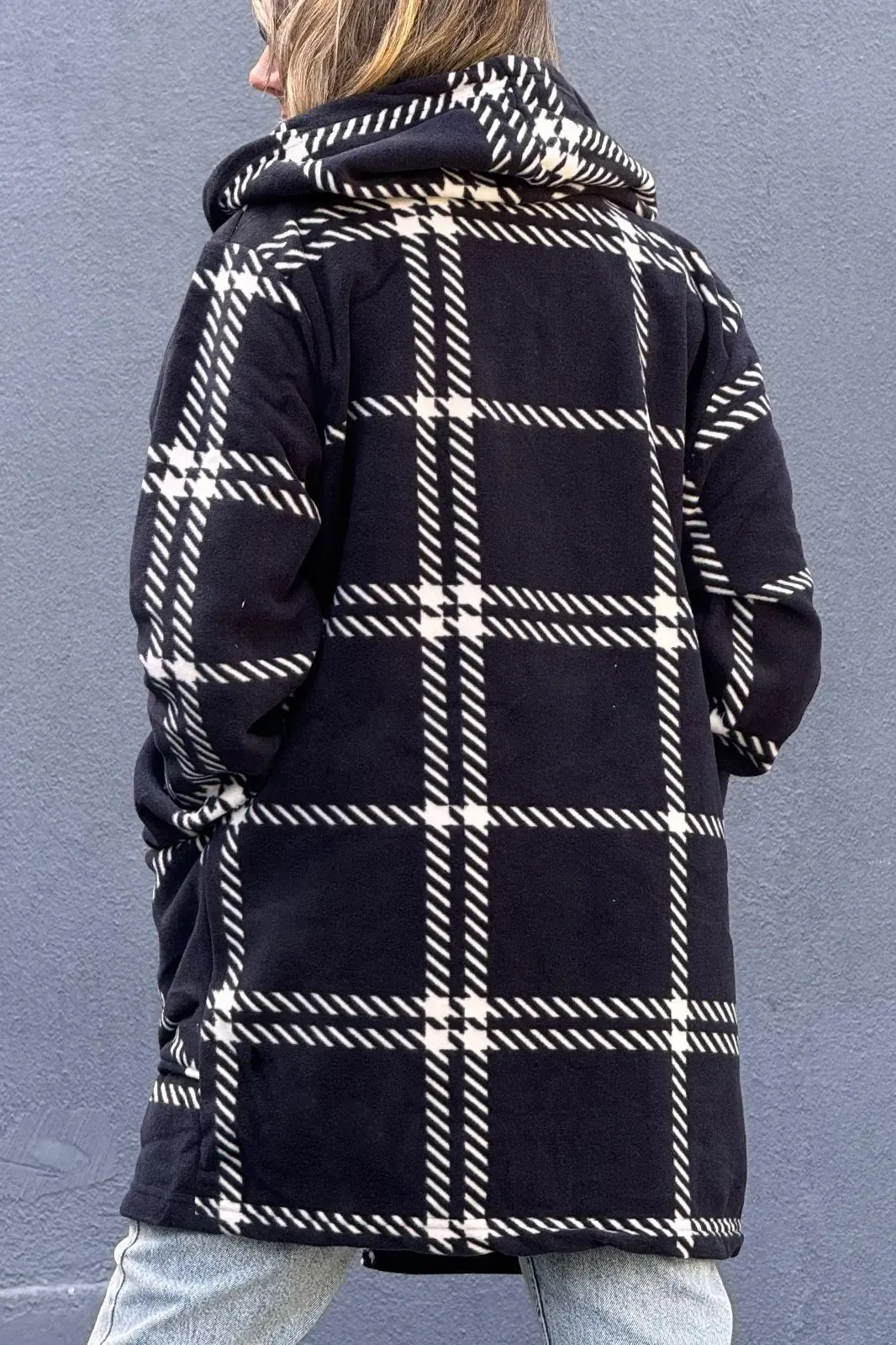 Ekose Desen Polar Ceket - Büyük Beden-nwcc-1001-ssh