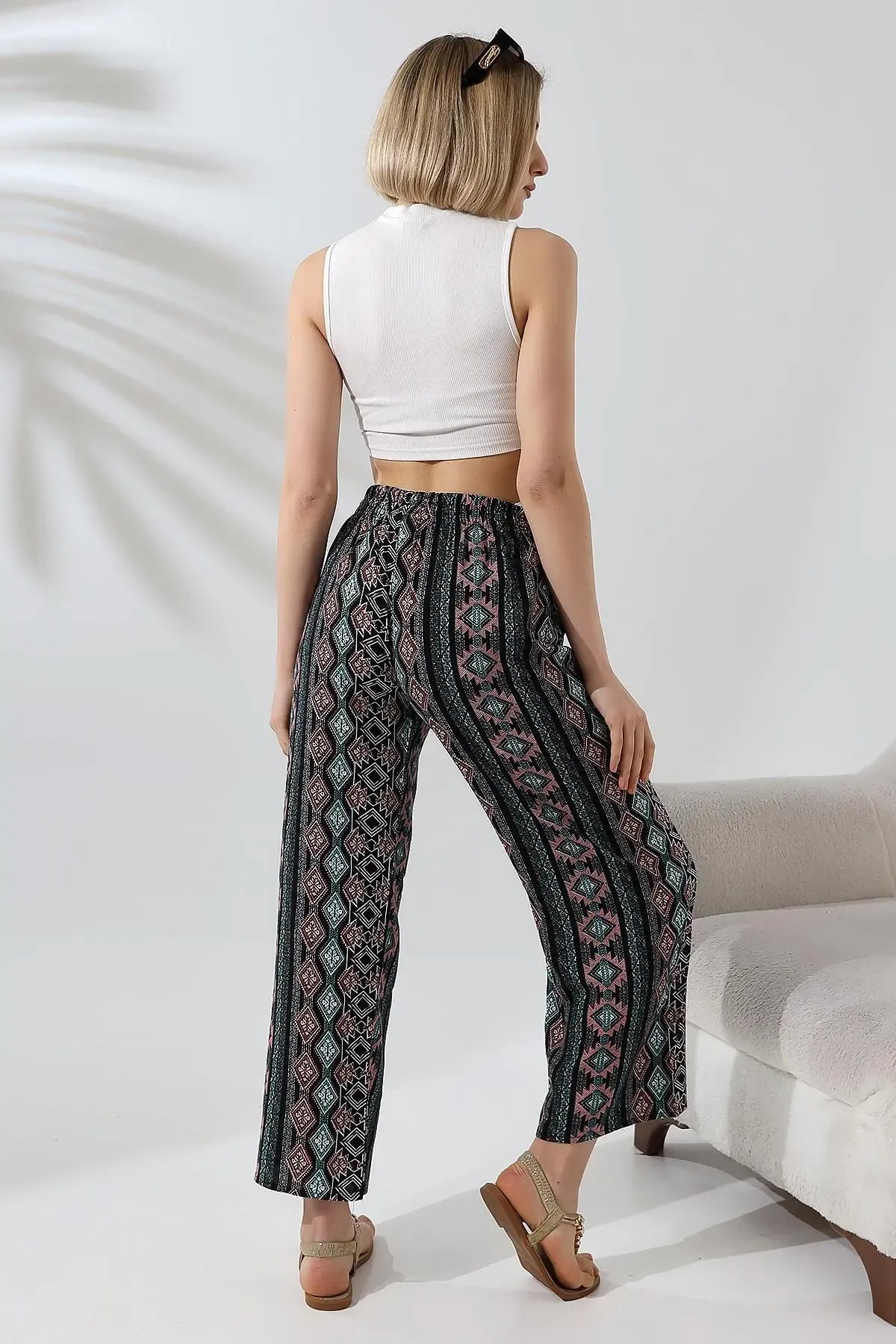 Etnik Desen Bol Paça Viskon Pantalon-cpnt9099-syh
