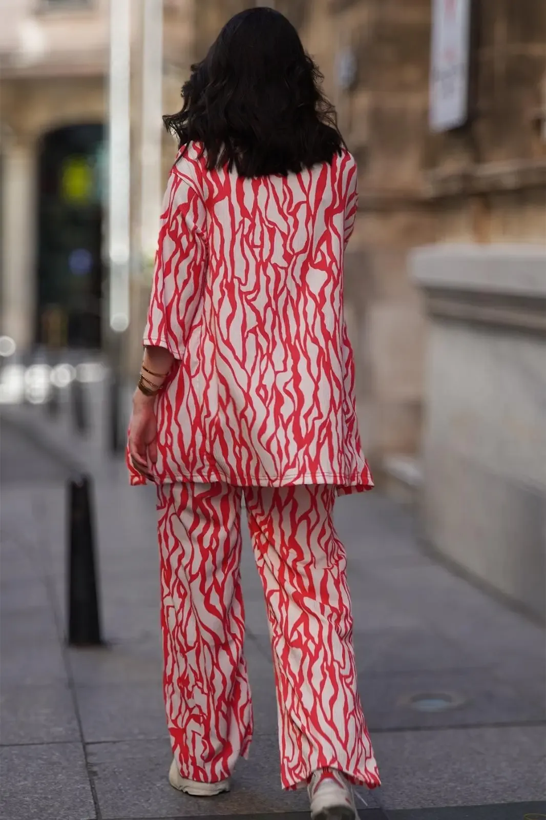 Etnik Desen Kimono Pantalon Takım-cln1051-fşy