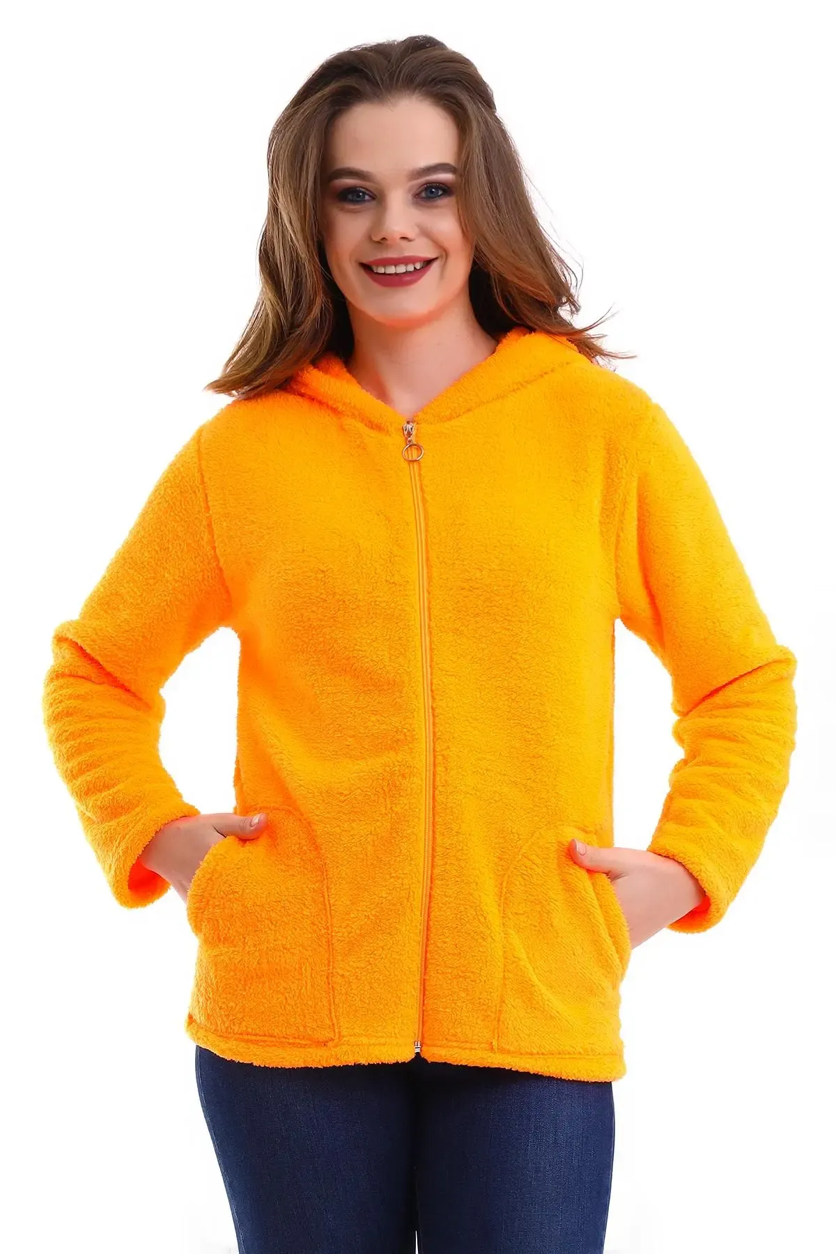 Fermuarlı Neon Polar Sweatshirt-noswet-1001Turuncu