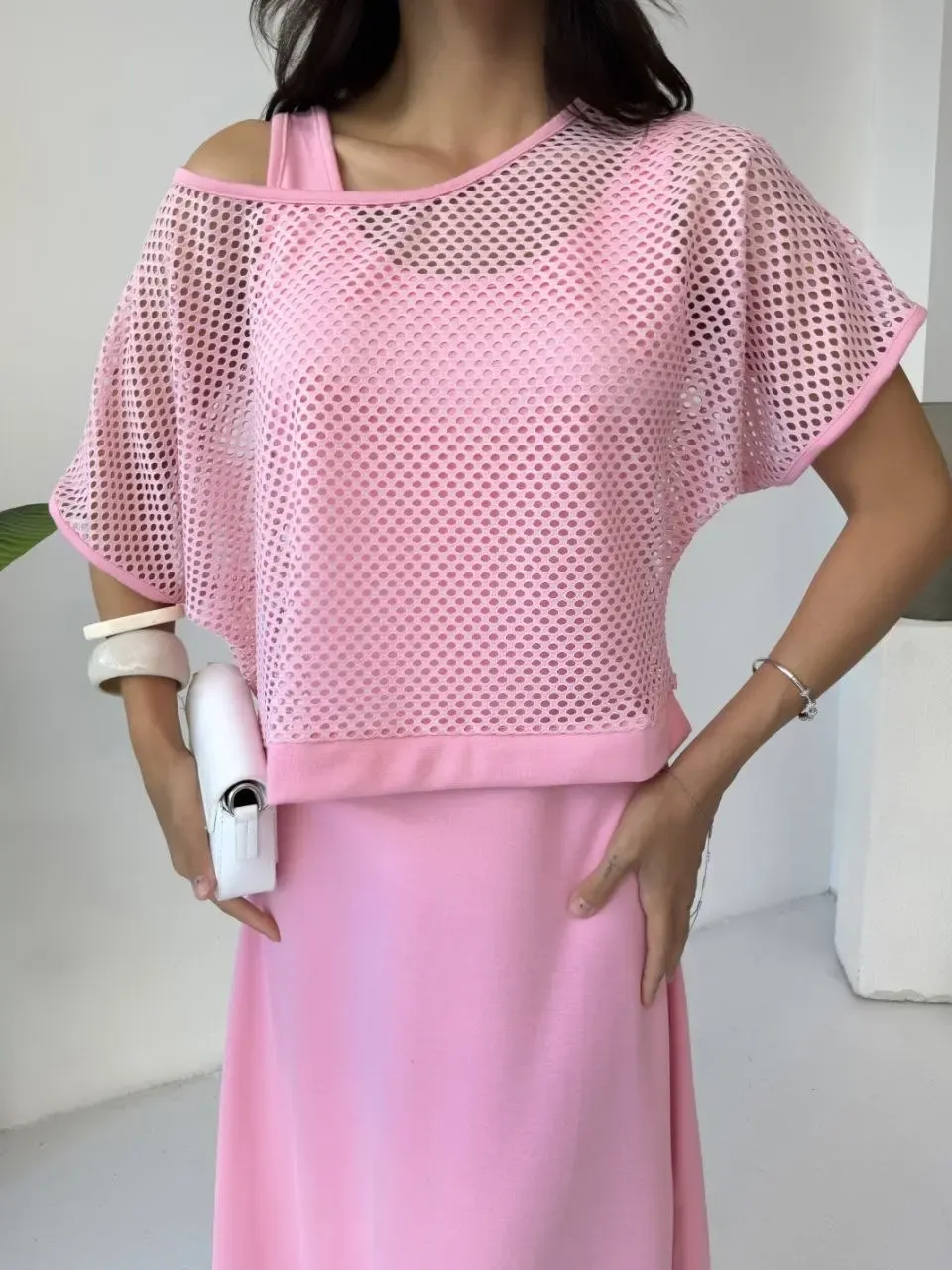 File Detaylı İkili Takım Elbise Pembe