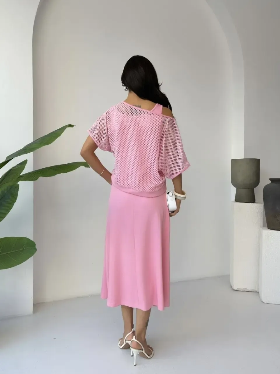 File Detaylı İkili Takım Elbise Pembe