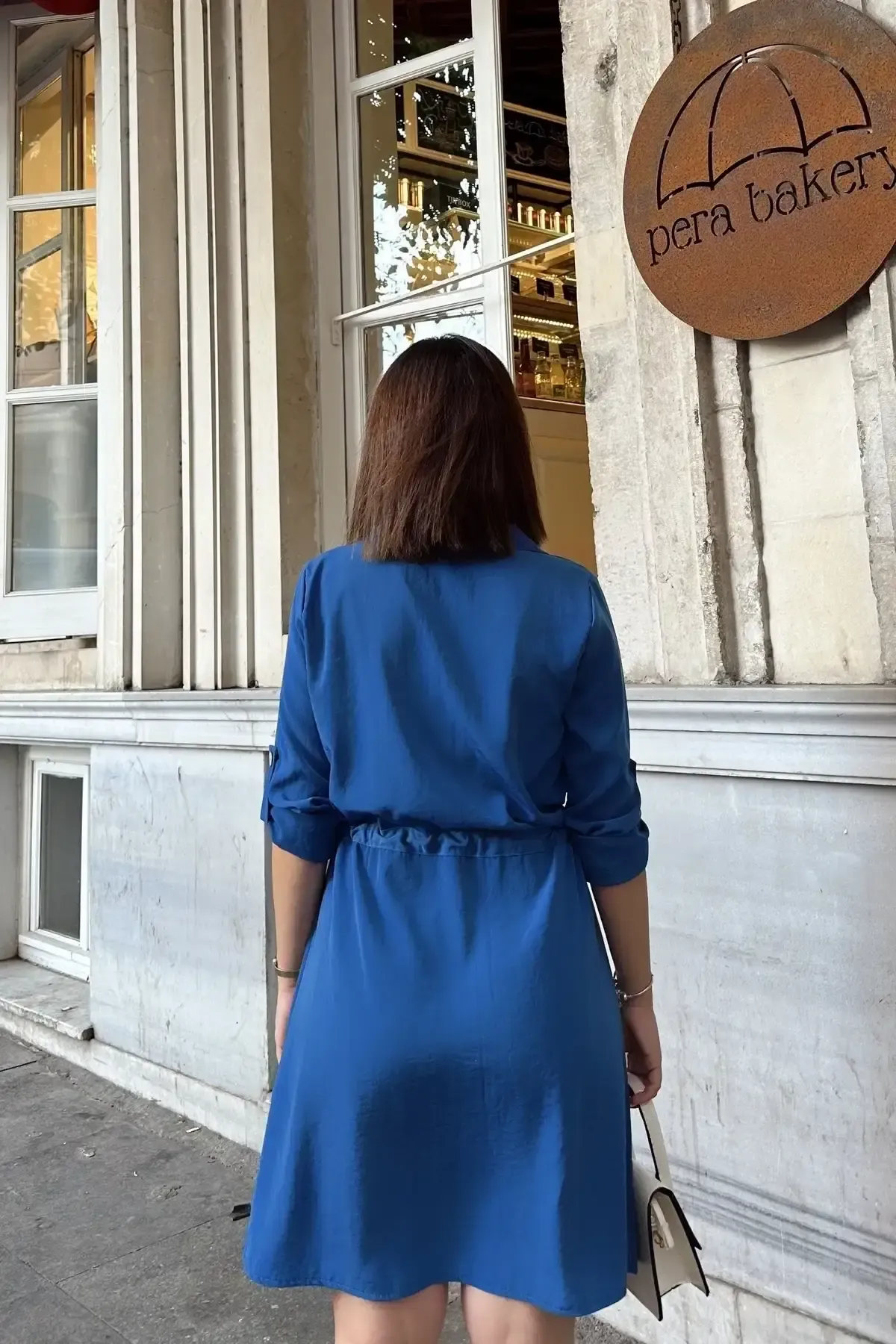 Gömlek Yaka Bel Bağlamalı Salaş Elbise-700-3411-mv