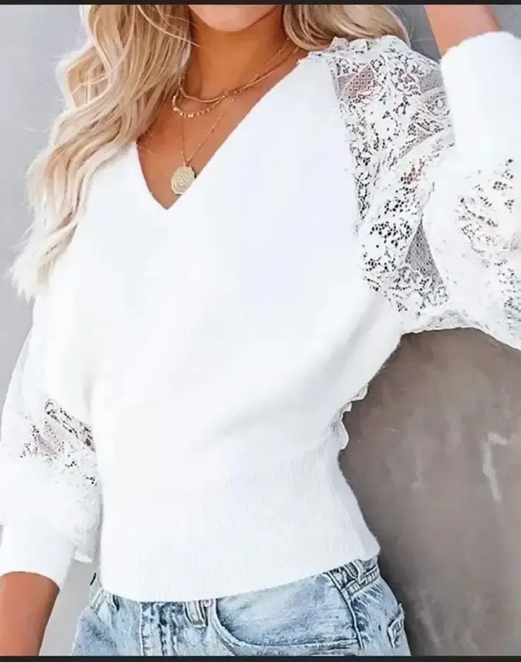Güpür Detay Dantelli Yumoş Bluz-bbl101-byz
