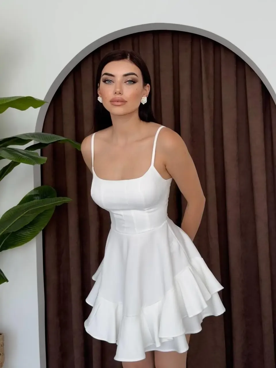 İp Askılı Mini Elbise Beyaz