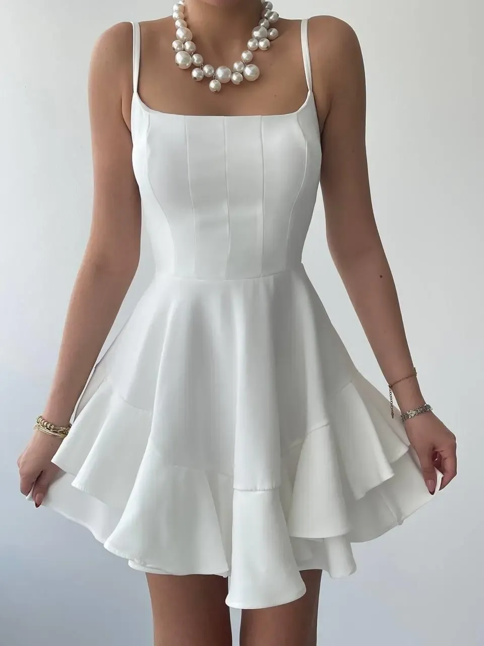 İp Askılı Mini Elbise Beyaz