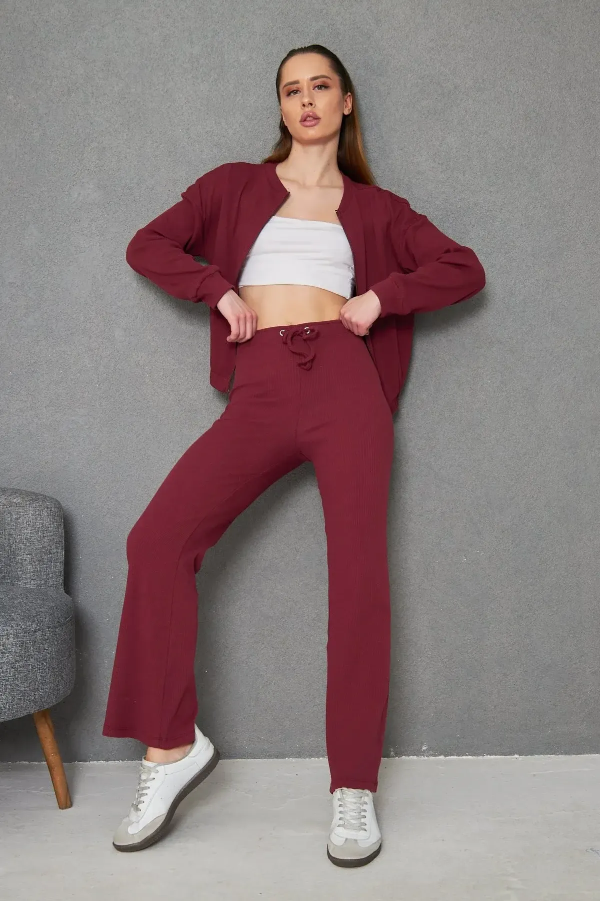 Kaşkorse Pantolon Bomber Ceket Alt Üst Takım Bordo
