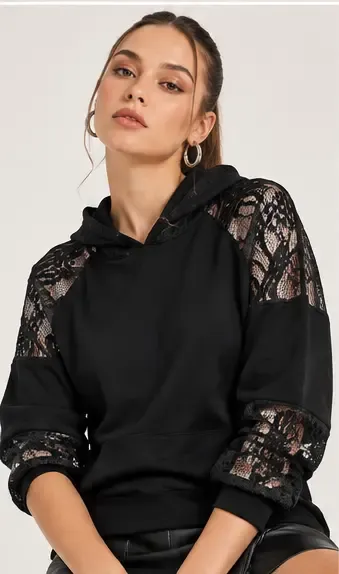 Modal Kumaş Dantel Detay Sweatshirt