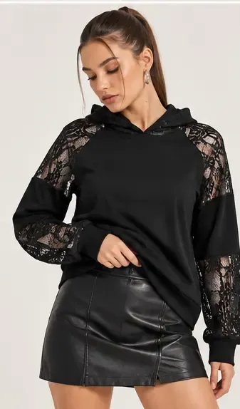 Modal Kumaş Dantel Detay Sweatshirt