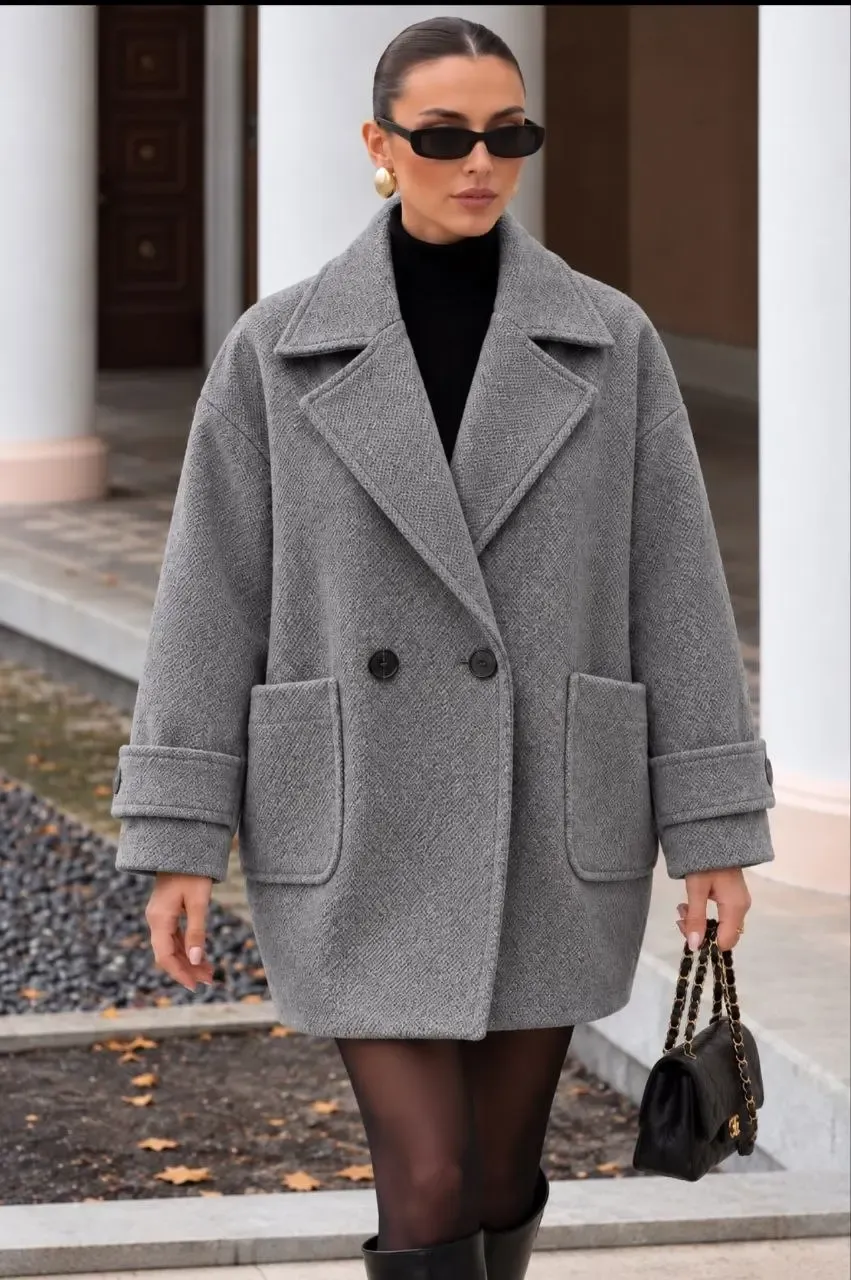 Oversize Kalıp Kase Kaban Gri