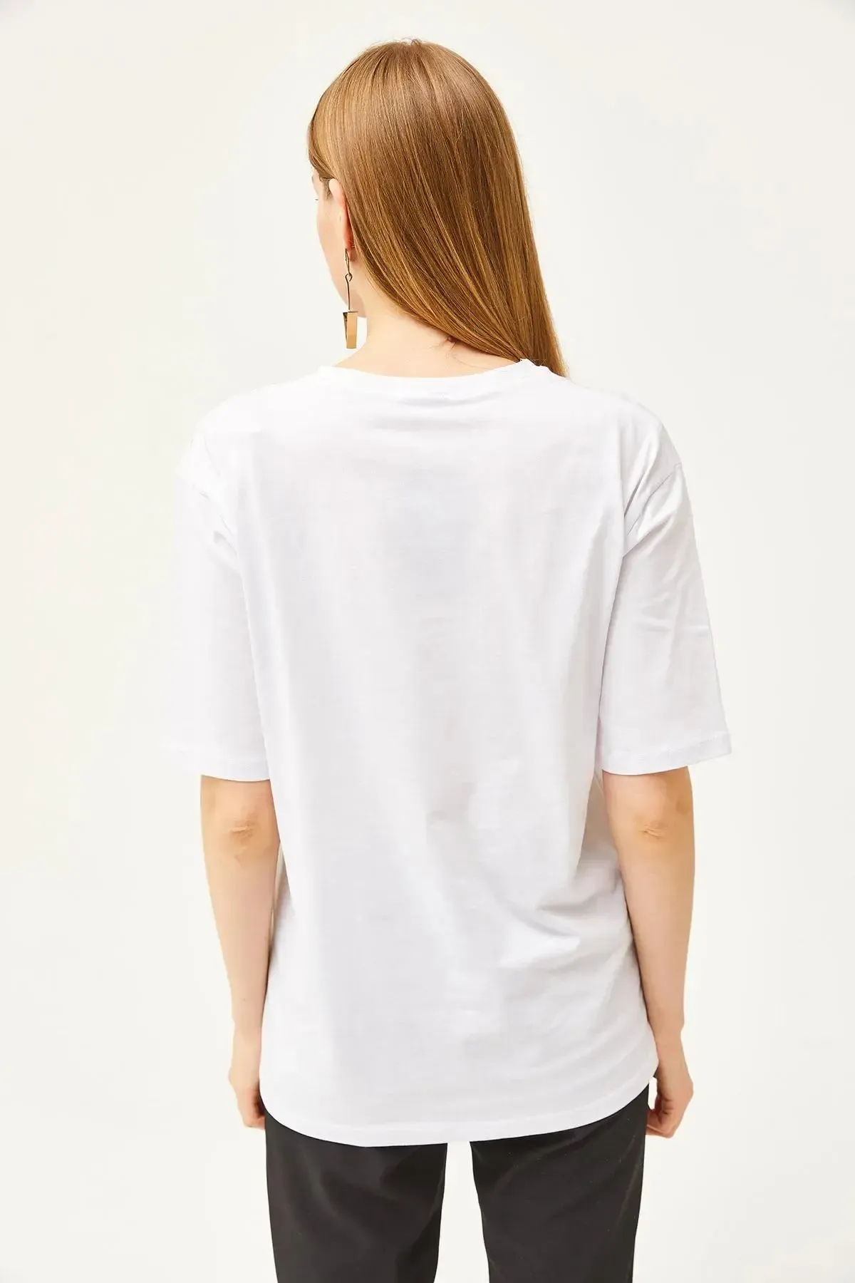 Papatya Baskılı Rahat Kalıp T-Shirt-cln1033-byz