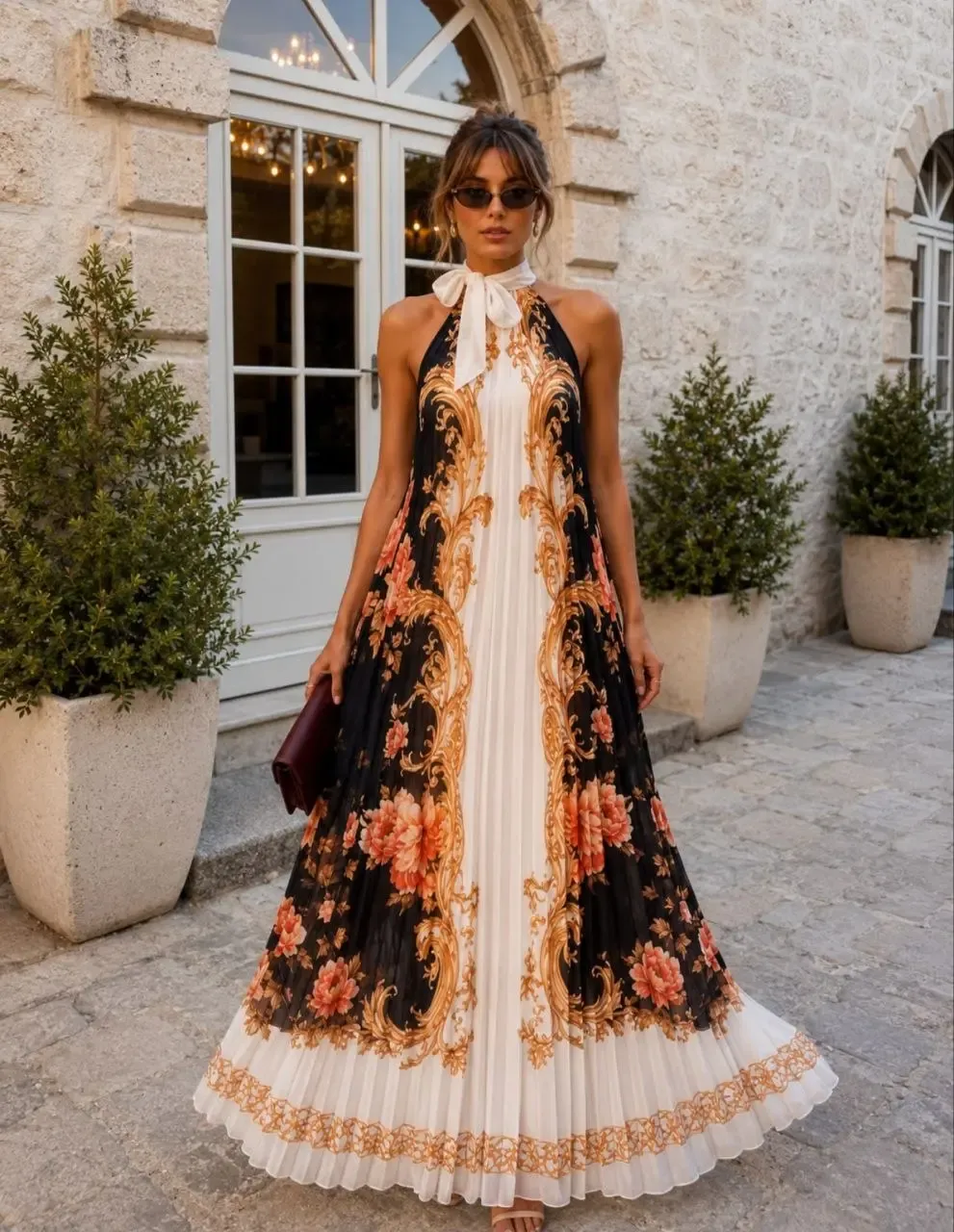 Pilise Detaylı Şifon Elbise