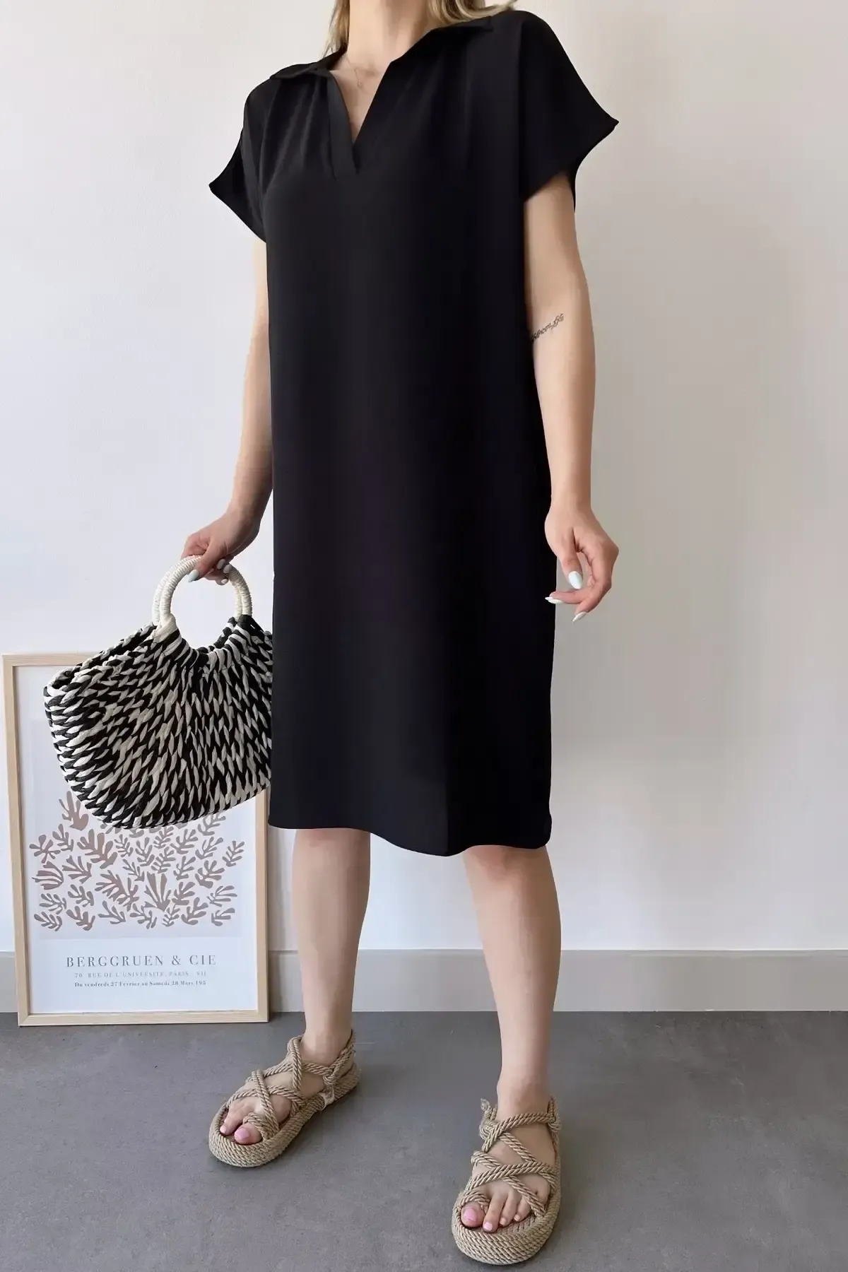 Polo Yaka Kısa Kol Elbise-700-2883-syh