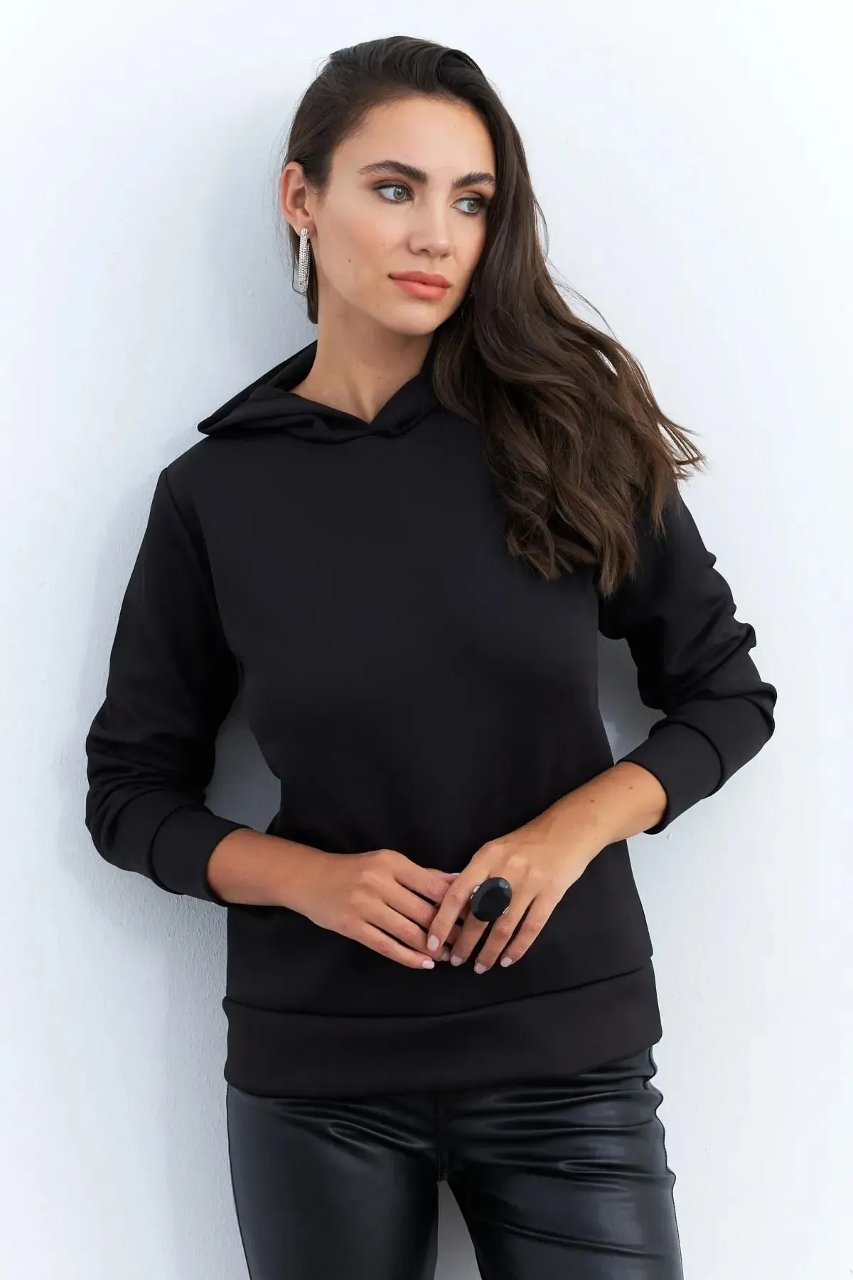 Sırt Kalp Detay Kapşonlu Sweatshirt-urtcrl1001-syh