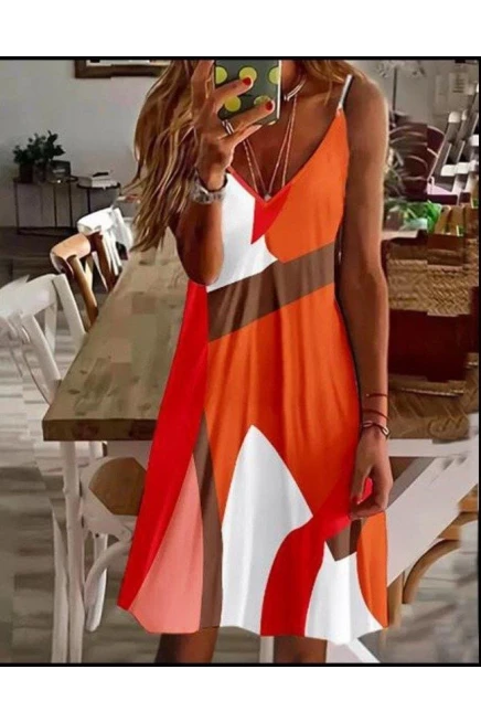 Dijital Desen Askılı Süprem  Elbise