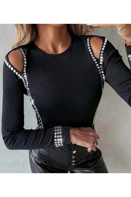 Kaşkorse Kumaş Taş Detaylı Bluz