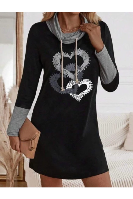 Balıkçı Yaka Bağcıklı İki  İplik Elbise