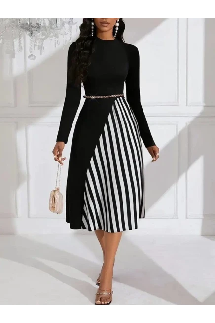 Balıkçı Yaka Şerit Detaylı Dalgıç Elbise