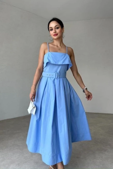 Beli Kemerli Pileli Elbise